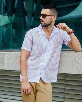 men striped regular fit shirt