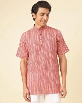 men striped regular fit short kurta with band collar