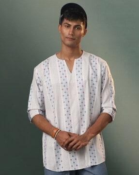 men striped regular fit short kurta with full sleeves