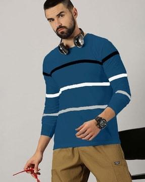 men striped regular fit t-shirt with full sleeves