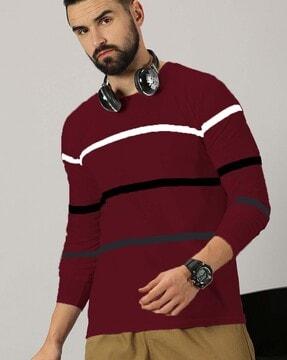 men striped regular fit t-shirt with round neck