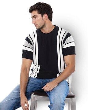 men striped regular fit t-shirt with round neck