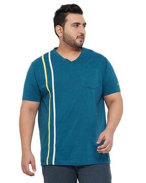 men striped regular fit t-shirt with v-neck