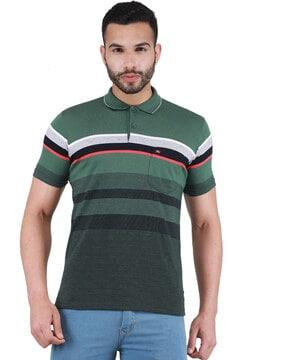 men striped reguler fit polo t-shirt with patch pocket