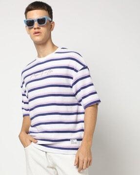 men striped relaxed fit crew-neck t-shirt