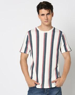 men striped relaxed fit crew-neck t-shirt