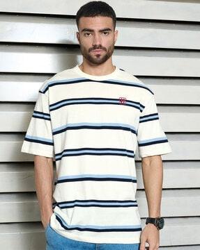 men striped relaxed fit crew-neck t-shirt