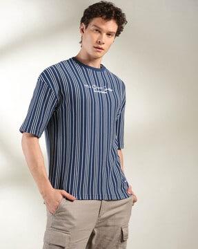 men striped relaxed fit crew-neck t-shirt