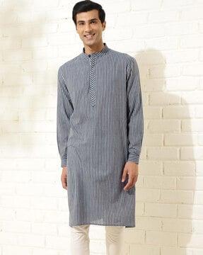 men striped relaxed fit long kurta