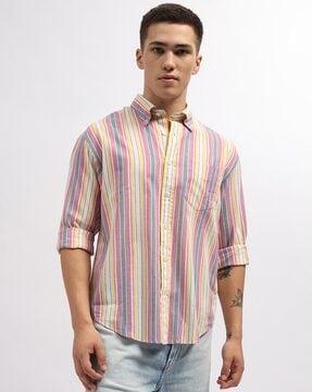 men striped relaxed fit shirt with patch pocket