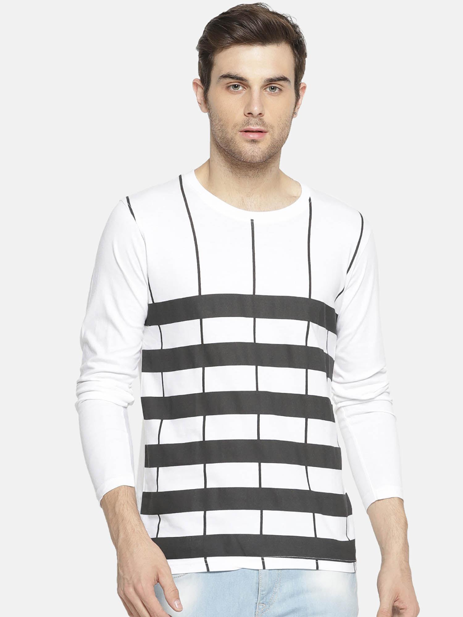 men striped round neck white t-shirt