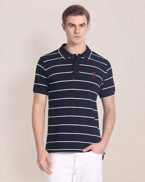 men striped slim fit cotton polo t-shirt