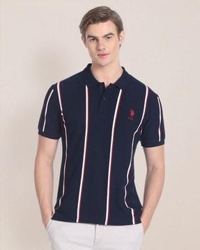 men striped slim fit cotton polo t-shirt