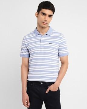 men striped slim fit cotton polo t-shirt