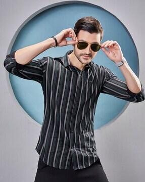 men striped slim fit cotton shirt