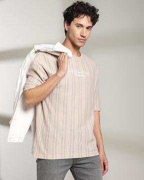 men striped slim fit crew-neck t-shirt