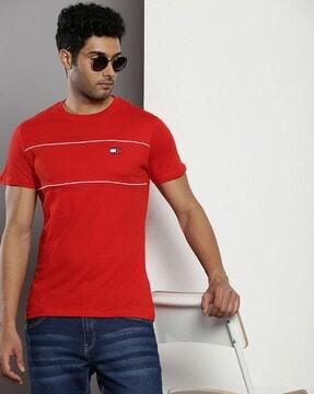 men striped slim fit crew-neck t-shirt