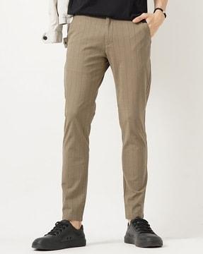 men striped slim fit flat-front chino