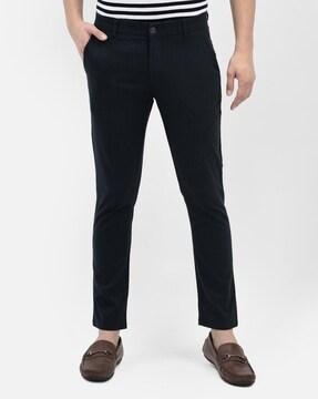 men striped slim fit flat-front trousers