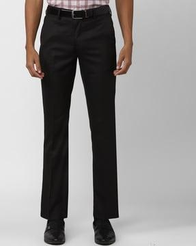 men striped slim fit flat-front trousers