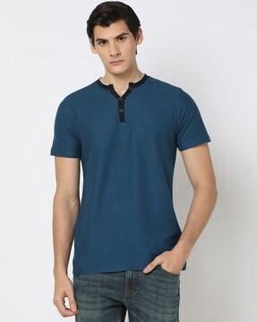 men striped slim fit henley t-shirt