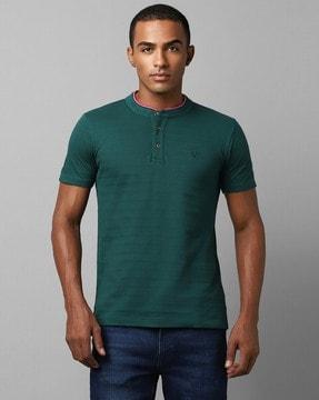 men striped slim fit henley t-shirt