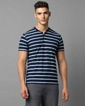 men striped slim fit henley t-shirt