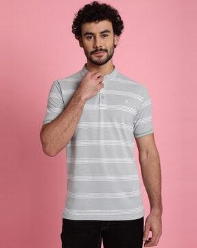 men striped slim fit henley t-shirt