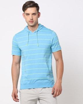 men striped slim fit hooded t-shirt