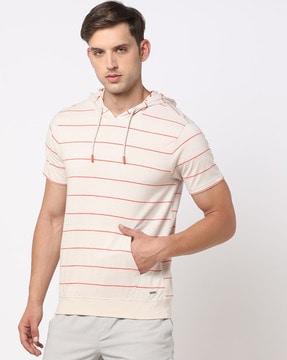men striped slim fit hooded t-shirt