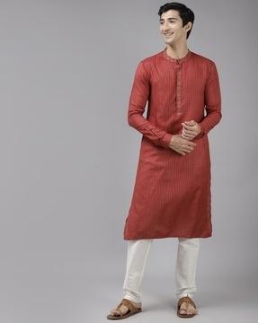 men striped slim fit long kurta