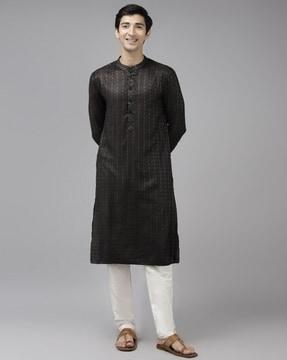 men striped slim fit long kurta