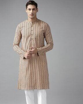 men striped slim fit long kurta