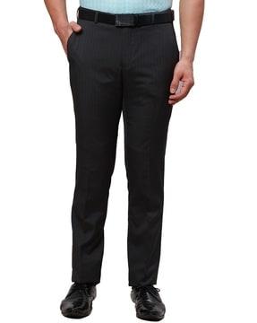 men striped slim fit pants with insert pockets