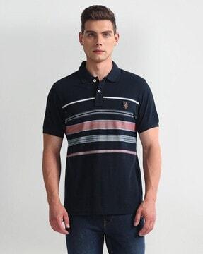 men striped slim fit polo t- shirt