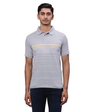 men striped slim fit polo t-shirt with collar neck