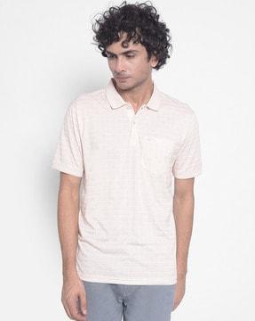 men striped slim fit polo t-shirt with patch pocket