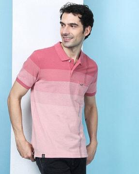 men striped slim fit polo t-shirt with patch pocket