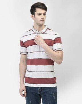 men striped slim fit polo t-shirt with patch pocket