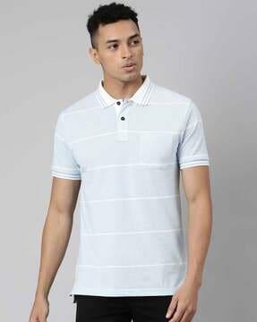 men striped slim fit polo t-shirt with patch pocket