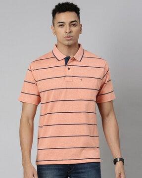 men striped slim fit polo t-shirt with patch pocket