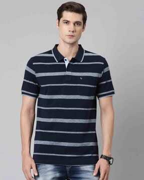 men striped slim fit polo t-shirt with patch pocket