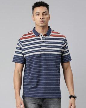 men striped slim fit polo t-shirt with patch pocket