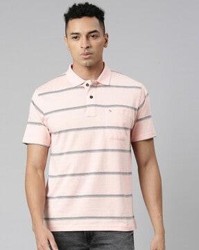 men striped slim fit polo t-shirt with patch pocket