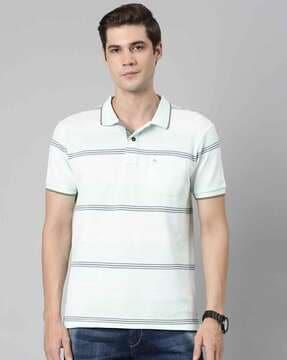 men striped slim fit polo t-shirt with patch pocket