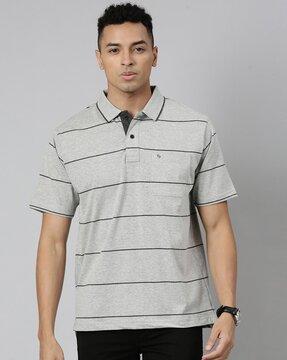 men striped slim fit polo t-shirt with patch pocket