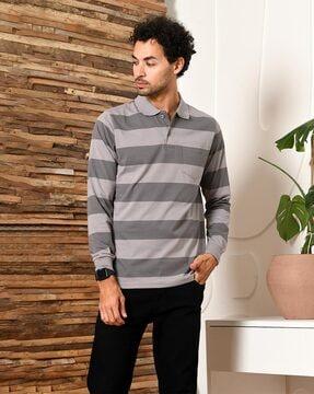 men striped slim fit polo t-shirt with patch pocket