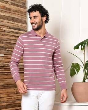 men striped slim fit polo t-shirt with patch pocket