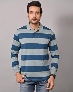 men striped slim fit polo t-shirt with patch pocket