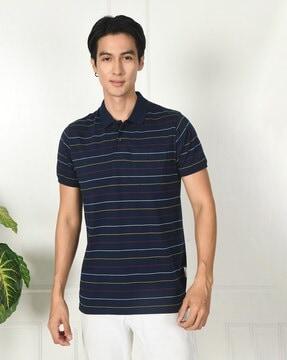 men striped slim fit polo t-shirt with patch pocket